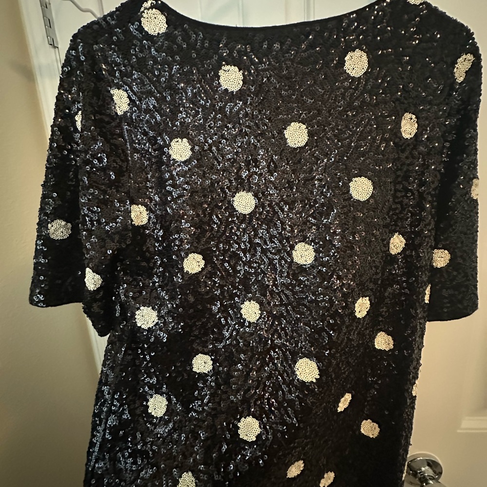 NWT-LARGE- J.Crew Black Blouse with White Sequin Dots